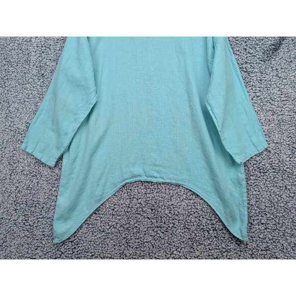 Match Point 100% Linen Tunic Blouse Size M Lagenlook Peasant Boho Beachy Blue - Picture 6 of 10